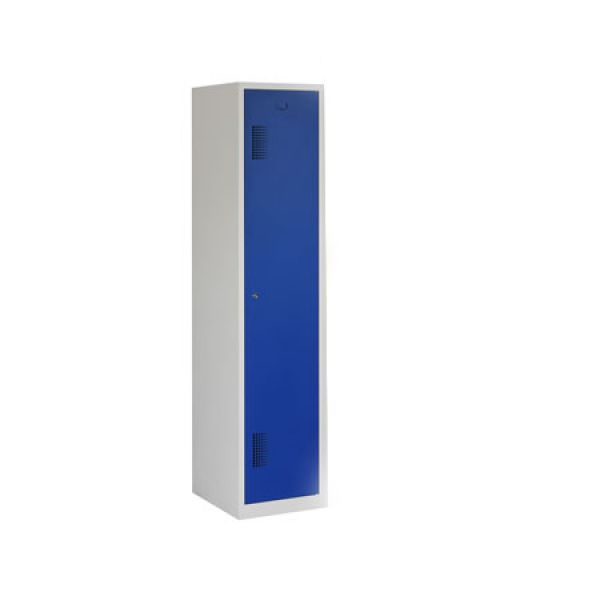 Locker met schoon/vuil-verdeling, 1 deurs, grijze omkasting, blauwe deur