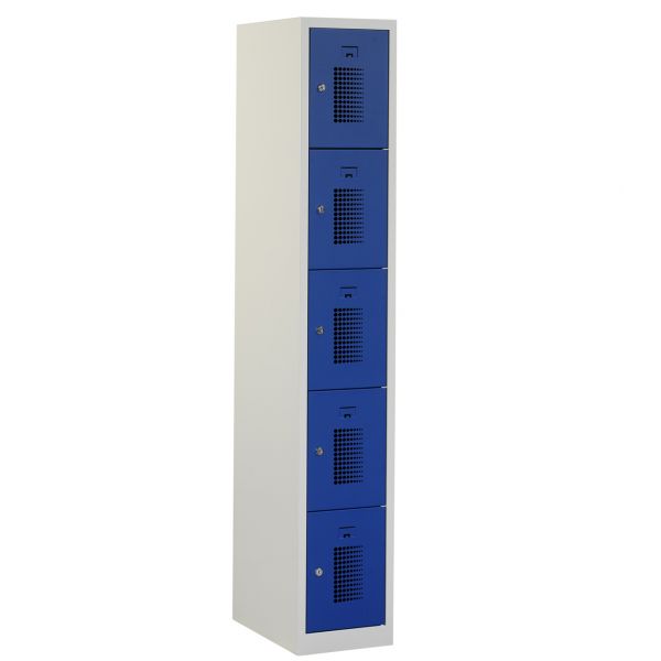 Locker type T, 5-deurs, grijze omkasting, blauwe deuren