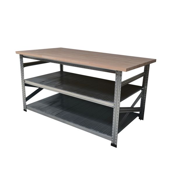 Werktafel type123 H925xD900xL2600 met ecolwood werkblad H30 mm plus 2 legborden
