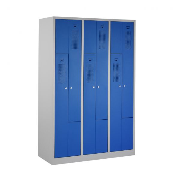 Z-locker, 3x2 deurs, grijze omkasting, blauwe deuren