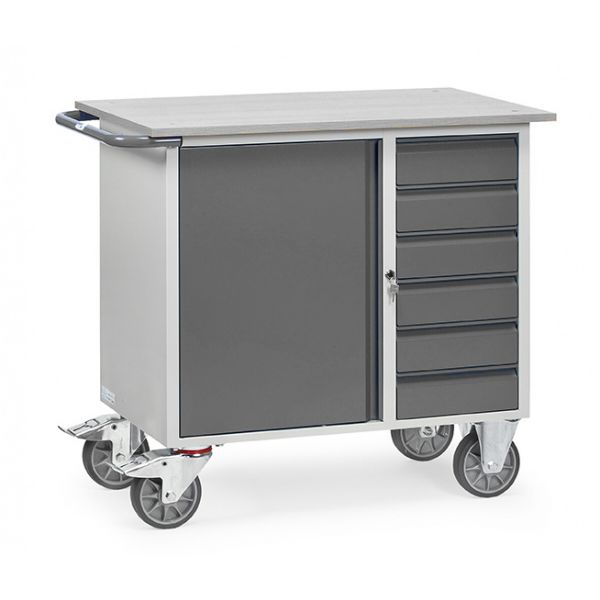 Werkplaatswagen 915x590x1080 mm - 1 kast + 6 lades. Centraal afsluitbaar met cilinderslot.